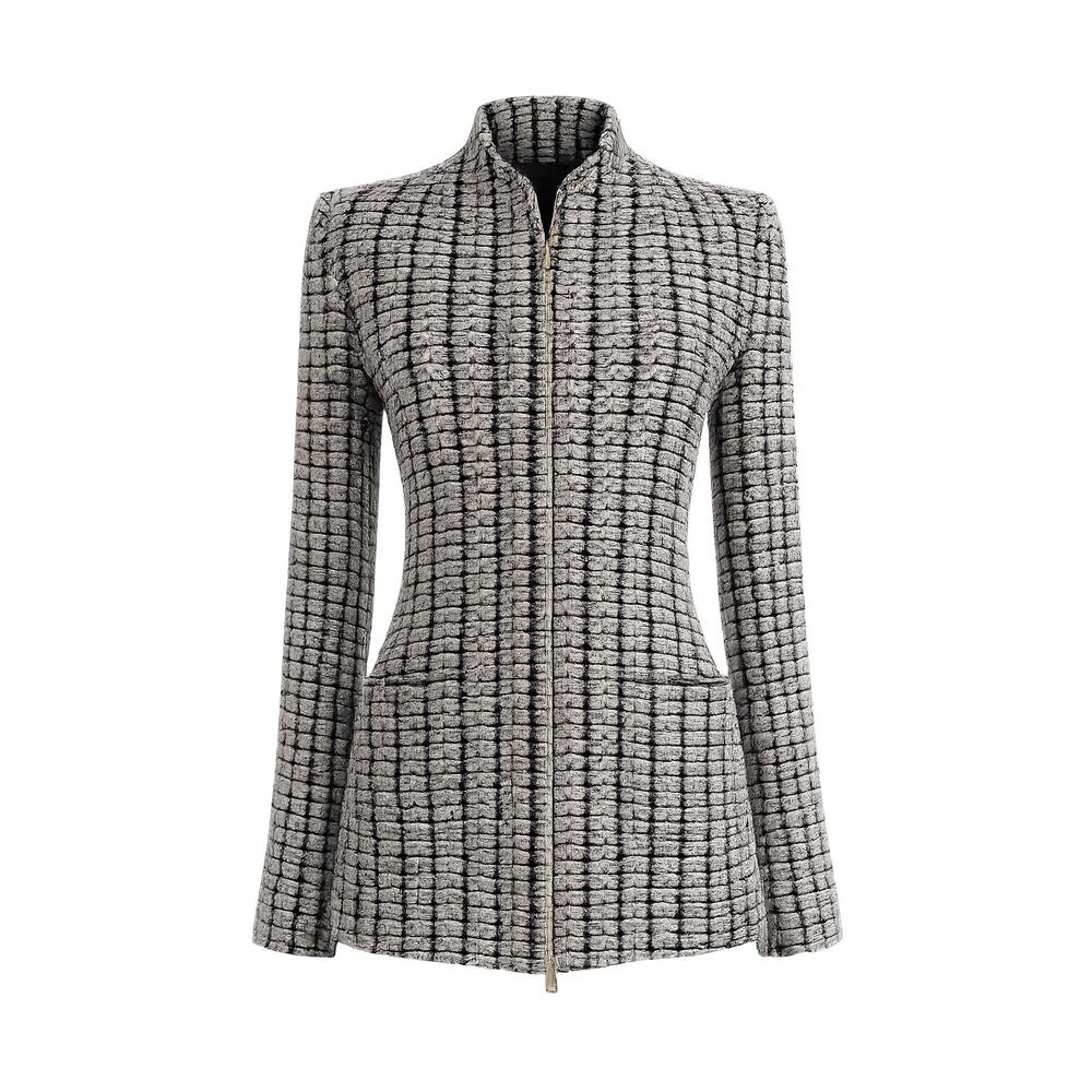 St. John Knits Zip-Up Blazer in Black/Silver/Taupe/Cream sz 2.  Luxury. Classic